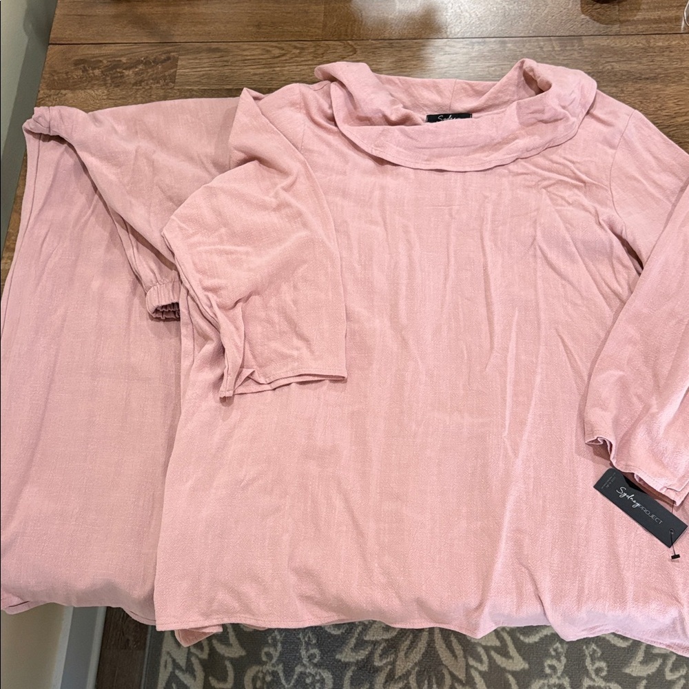 NEW SYDNEY PROJECT women's tunic and pants set in pink 2XL linen blend